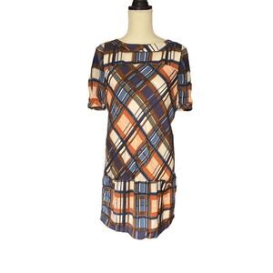 Anthropologie McGinn Plaid Shift Dress Size M Multicolor Short Sleeve FALL
